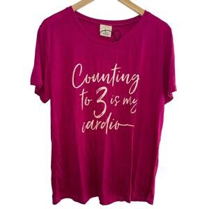 Pink Fuschia Short Sleeve T-Shirt Mom Funny Counting to 3 is My Cardio Size L